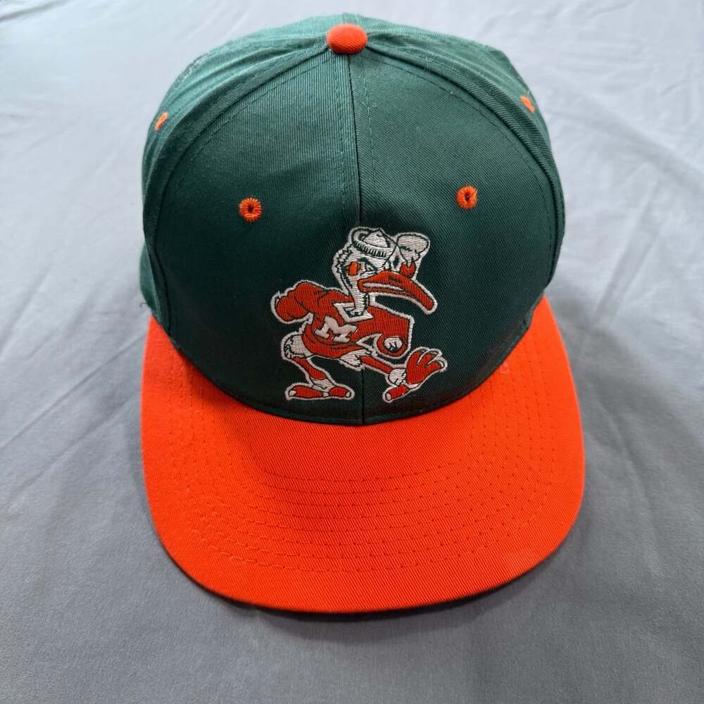 Vintage Annco University of Miami Hurricanes Green and Orange Snapback Hat